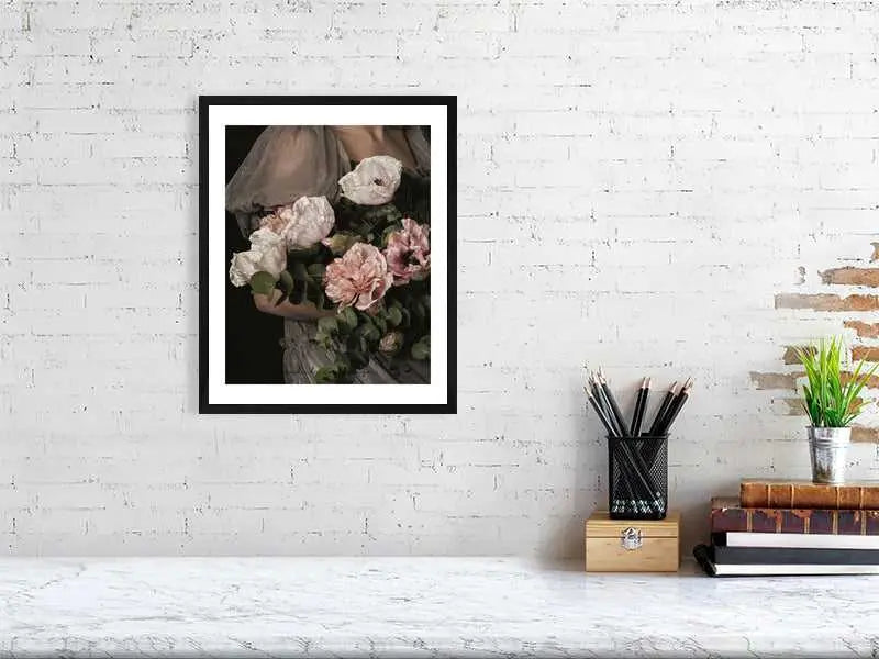 Baroque Floral Portrait, Feminine Art Print with Peony Flower Rachel Vogeleisen
