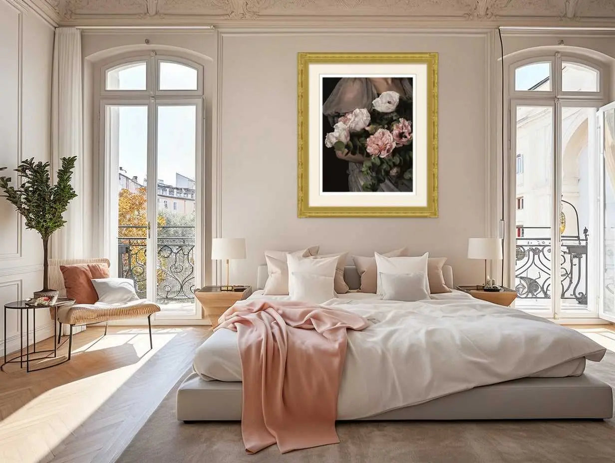 Baroque Floral Portrait, Feminine Art Print with Peony Flower Rachel Vogeleisen