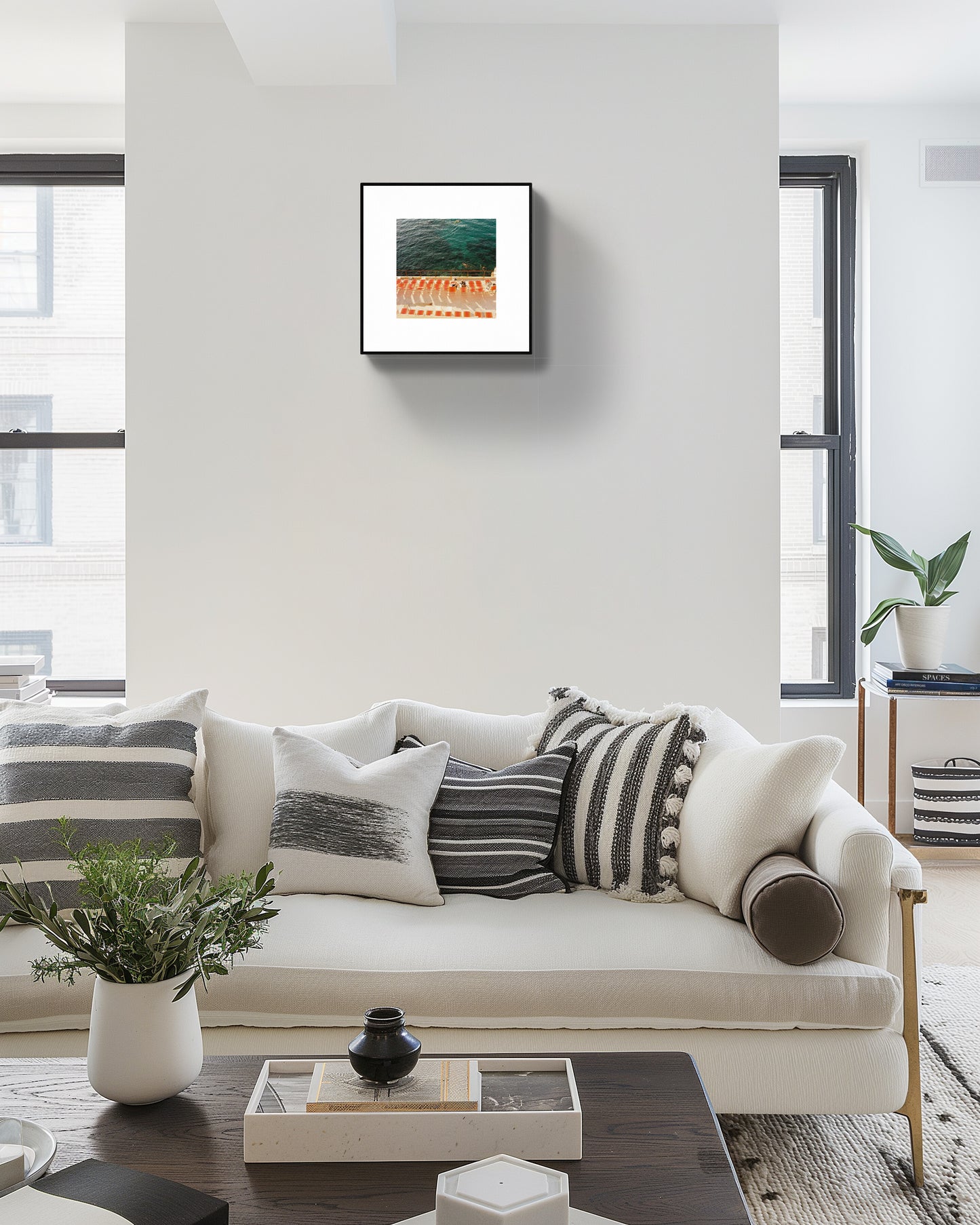 Coastal Wall Art Print - Marseille Orange Deck Chair - Square Mediterranean Decor