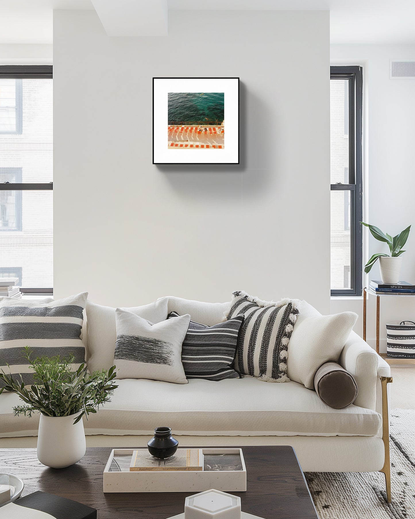 Coastal Wall Art Print - Marseille Orange Deck Chair - Square Mediterranean Decor