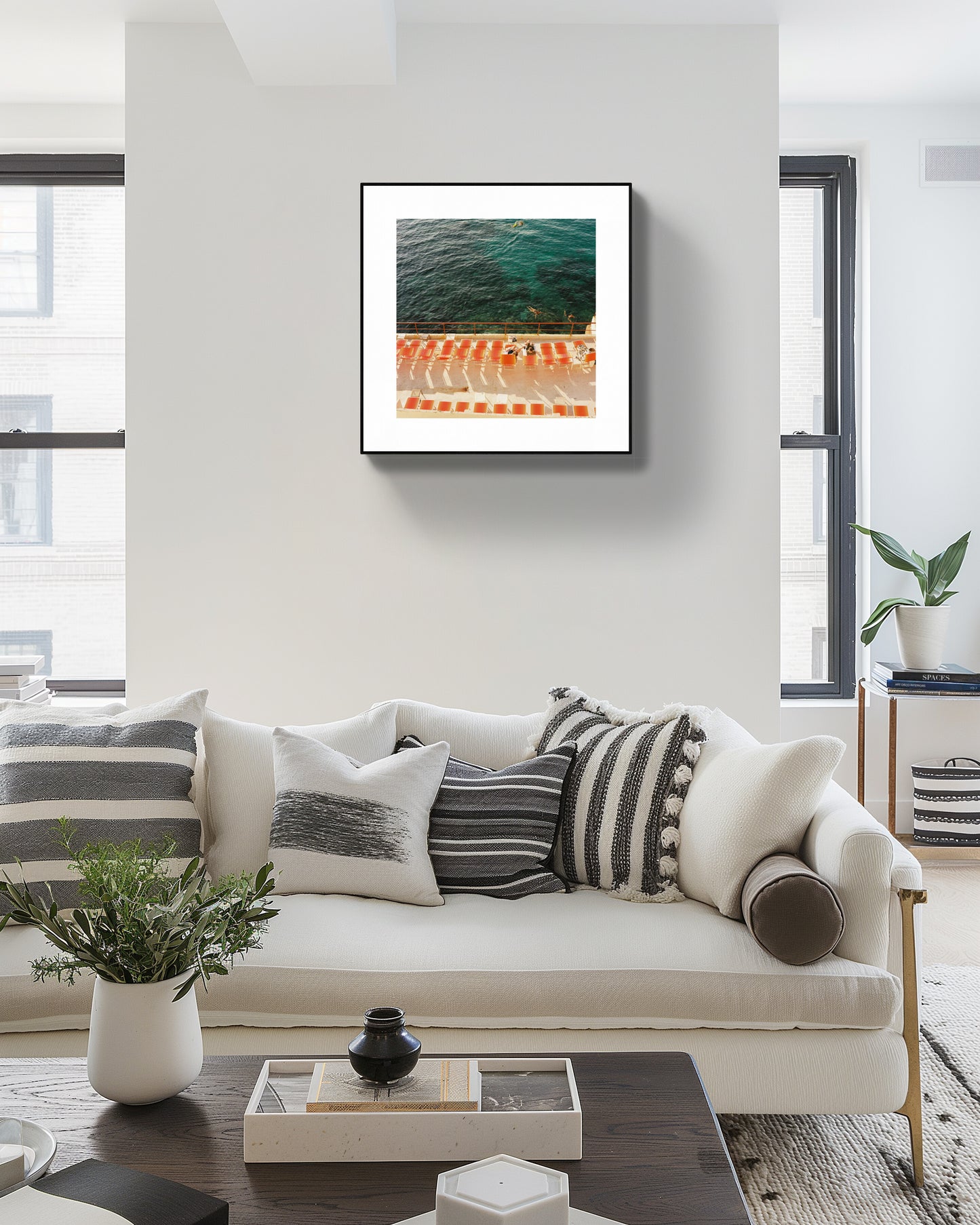 Coastal Wall Art Print - Marseille Orange Deck Chair - Square Mediterranean Decor