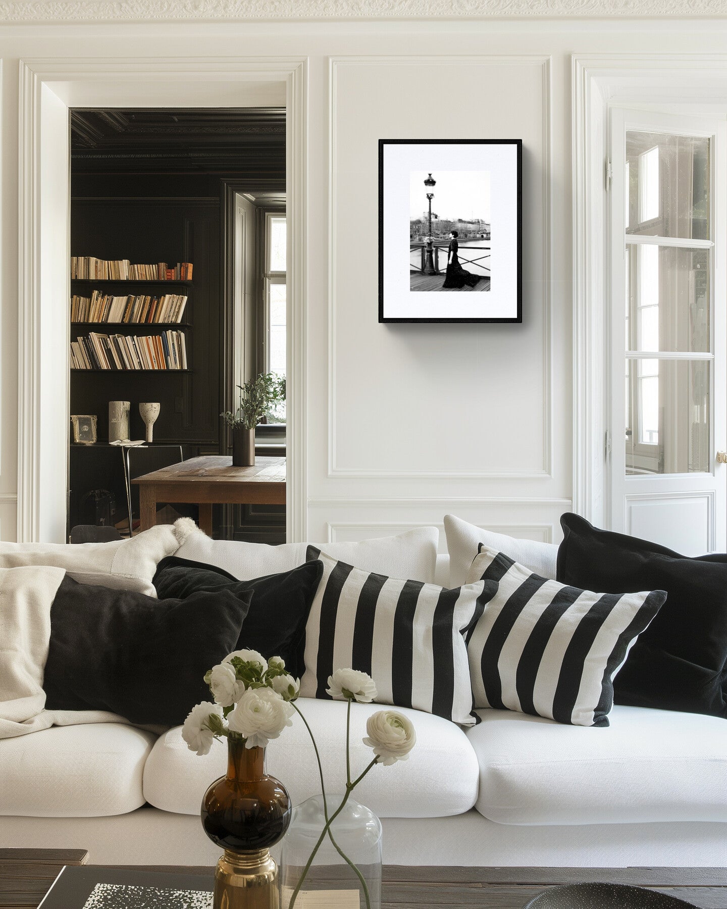 Boho Wall Decor, Dancing in Paris Art Print, black and white