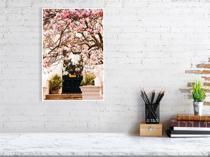 London Spring art print wall art, Pink Blossom Magnolia Tree Rue Paradis Art Prints