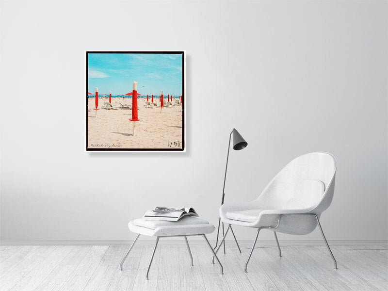 Rimini Beach Wall Art, Red Sun Umbrellas - Rue Paradis Art Prints