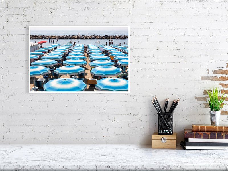 San Remo Beach, Blue Beach Umbrellas, Beach Wall art - Rue Paradis Art Prints