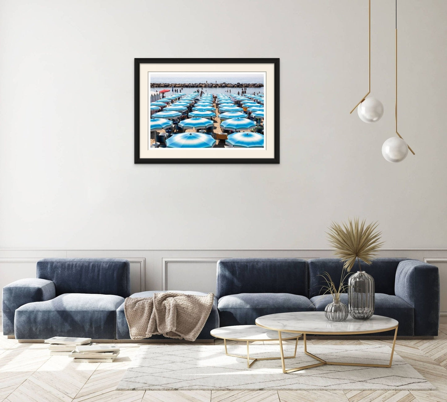 San Remo Beach, Blue Beach Umbrellas, Beach Wall art - Rue Paradis Art Prints