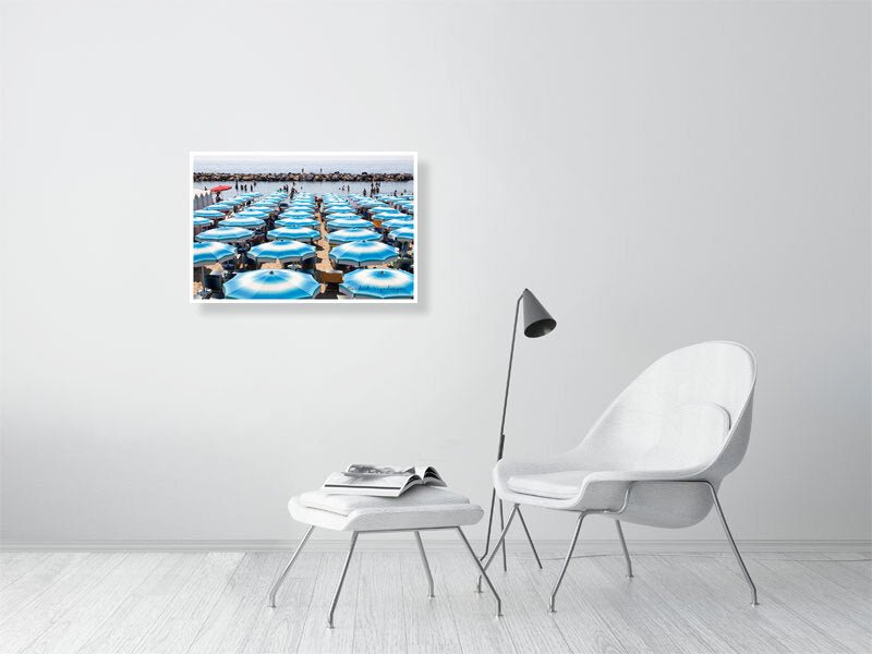 San Remo Beach, Blue Beach Umbrellas, Beach Wall art - Rue Paradis Art Prints