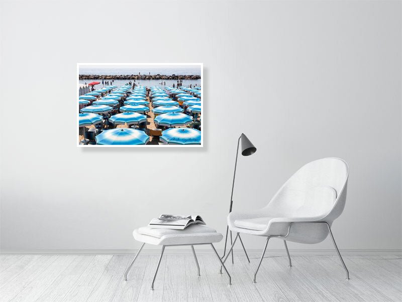 San Remo Beach, Blue Beach Umbrellas, Beach Wall art - Rue Paradis Art Prints