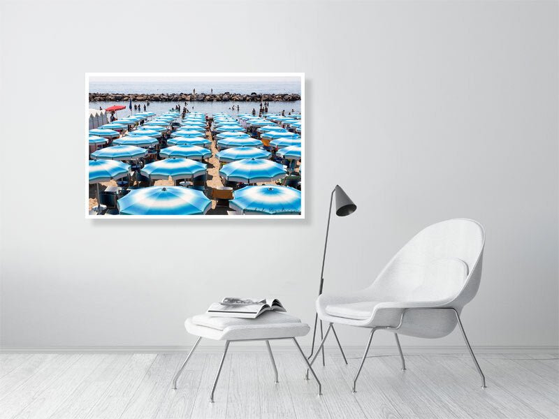 San Remo Beach, Blue Beach Umbrellas, Beach Wall art - Rue Paradis Art Prints