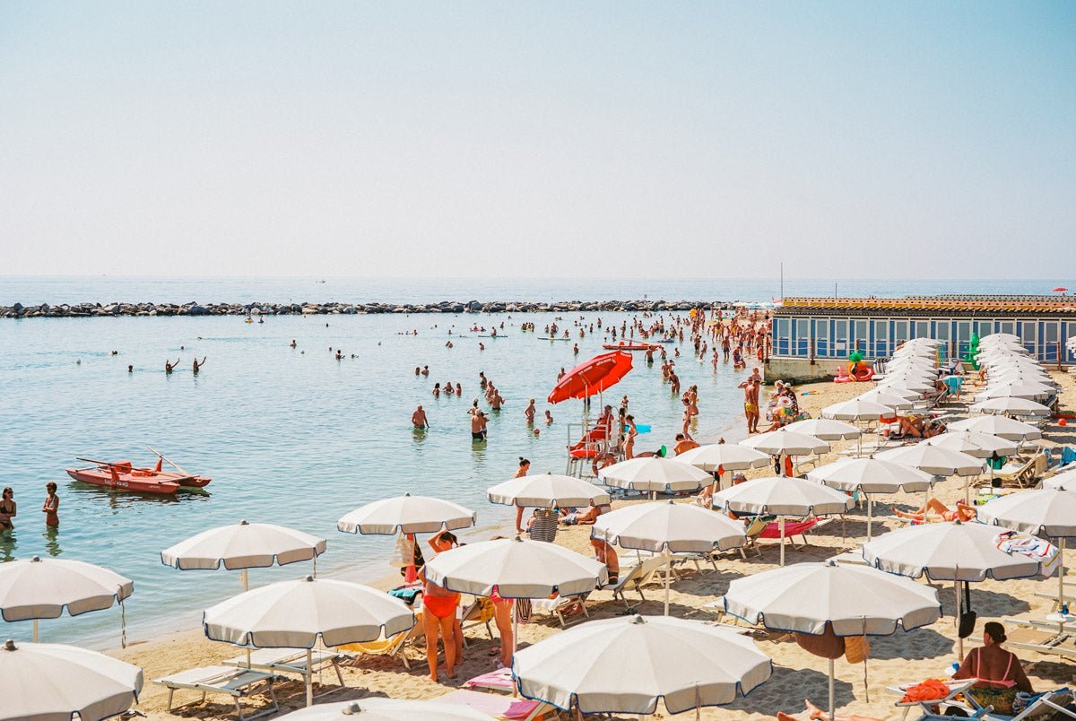 San Remo Eco-Friendly Beach Wall Art - Italy Coast & Sun Umbrellas, Giclée Print Rue Paradis Art Prints