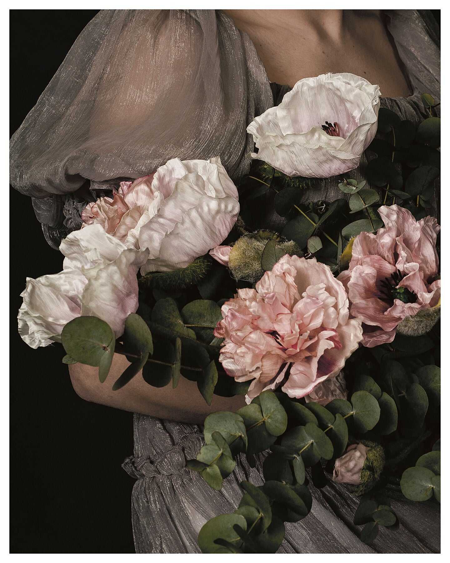 Baroque Floral Portrait, Feminine Art Print with Peony Flower Rachel Vogeleisen