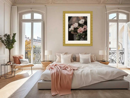 Baroque Floral Portrait, Feminine Art Print with Peony Flower Rachel Vogeleisen