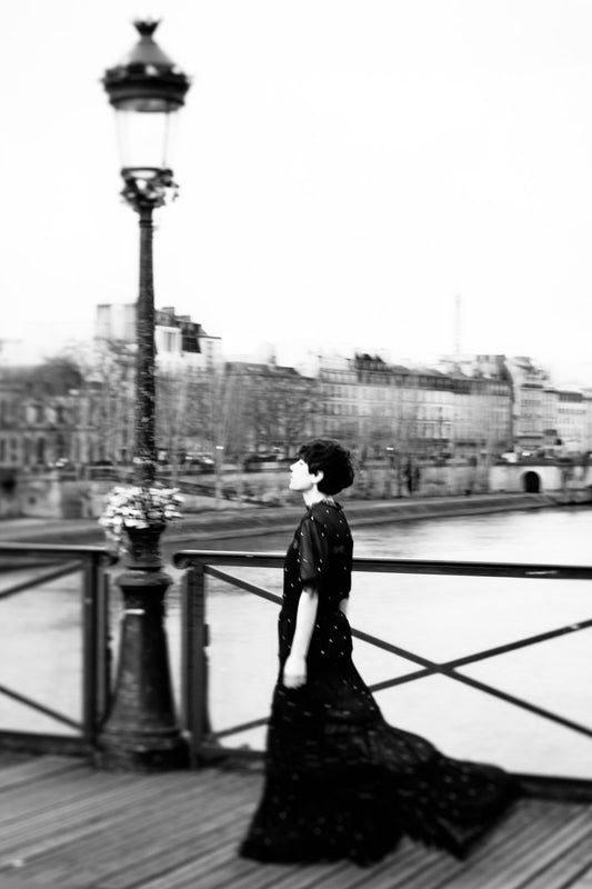 Boho Wall Decor, Dancing in Paris Art Print, black and white