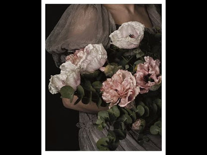 Baroque Floral Portrait, Feminine Art Print with Peony Flower