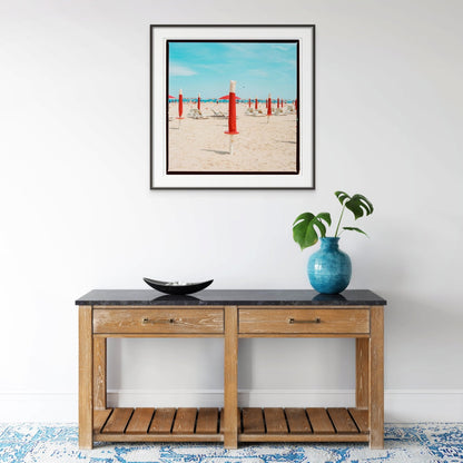 Rimini Beach Wall Art, Red Sun Umbrellas - Rue Paradis Art Prints
