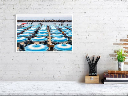 San Remo Beach, Blue Beach Umbrellas, Beach Wall art - Rue Paradis Art Prints