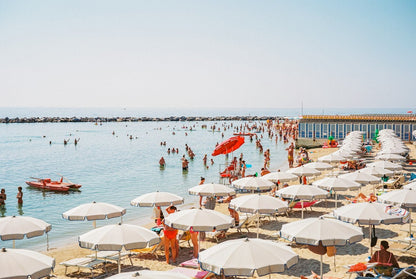 San Remo Eco-Friendly Beach Wall Art - Italy Coast & Sun Umbrellas, Giclée Print Rue Paradis Art Prints