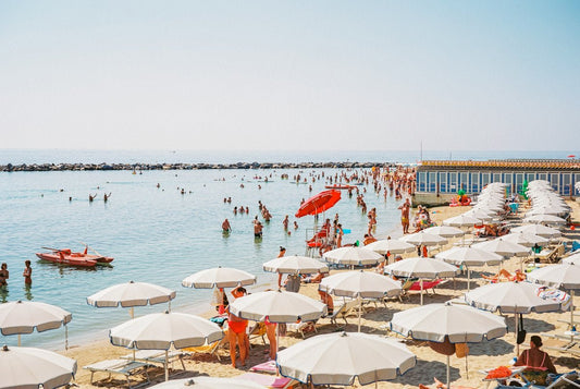 San Remo Eco-Friendly Beach Wall Art - Italy Coast & Sun Umbrellas, Giclée Print Rue Paradis Art Prints