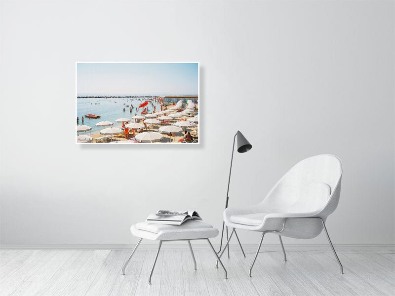 San Remo Eco-Friendly Beach Wall Art - Italy Coast & Sun Umbrellas, Giclée Print Rue Paradis Art Prints
