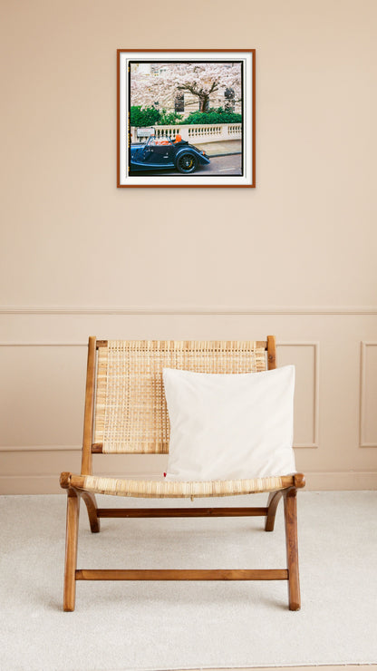 London Wall Art, Springtime Art Print with Classic Car, Cherry Blossom Photograph