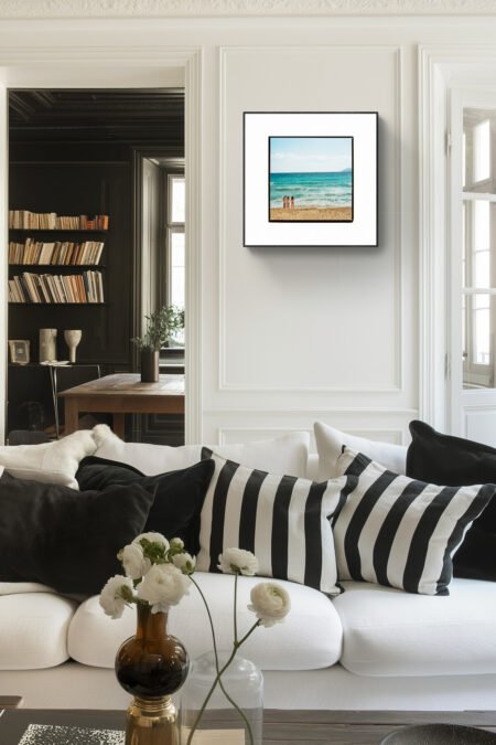Four girls on the beach – French Riviera Beach Print – Eco-Friendly Wall Art 16x16 inches