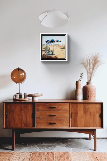 Blue-Beach-Umbrellas-Italy-Wall-Art-Rimini-Beach-Photo-Gicle-Rue-Paradis-Art-Prints 16x16 inches