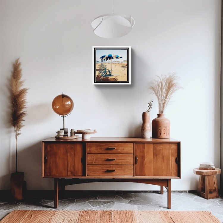 Blue-Beach-Umbrellas-Italy-Wall-Art-Rimini-Beach-Photo-Gicle-Rue-Paradis-Art-Prints 16x16 inches