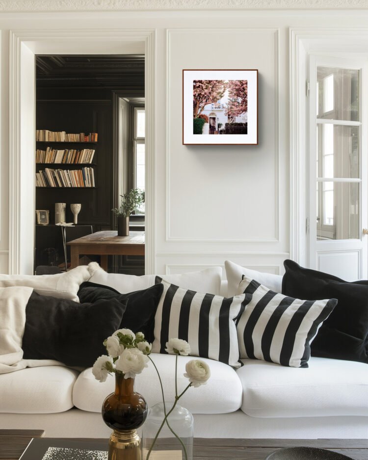 London cherry blossoms wall art for home decor, Pink blossom wall art 16x16 inches