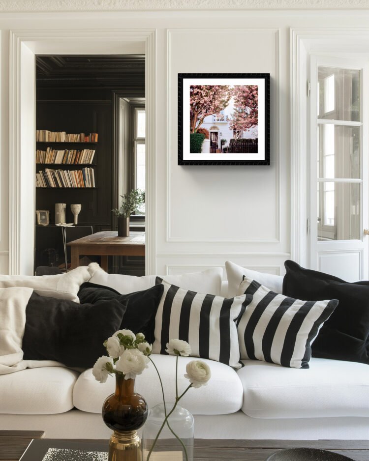 London cherry blossoms wall art for home decor, Pink blossom wall art 20x20 inches print