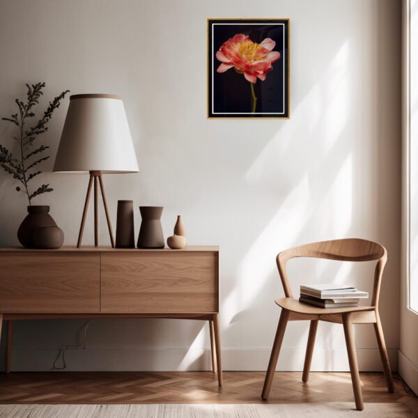 Stunning Coral Peony Art Print | Floral Wall Decor on Black Background - Image 3