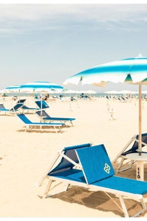Rimini Seaside Blue Sun Umbrellas print, Italian Coastline Wall Decor, Adriatic Coast Photography