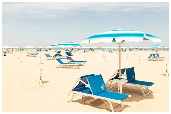 Rimini Seaside Blue Sun Umbrellas print, Italian Coastline Wall Decor, Adriatic Coast Photography