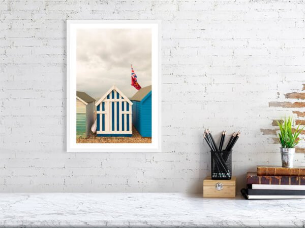 British Seaside, Blue and White Stripes Beach Hut Print - Image 6