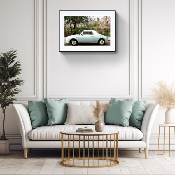 Nissan Figaro in London Print: Vintage Car Wall Art | Eco-Friendly Classic Car Print - Image 4