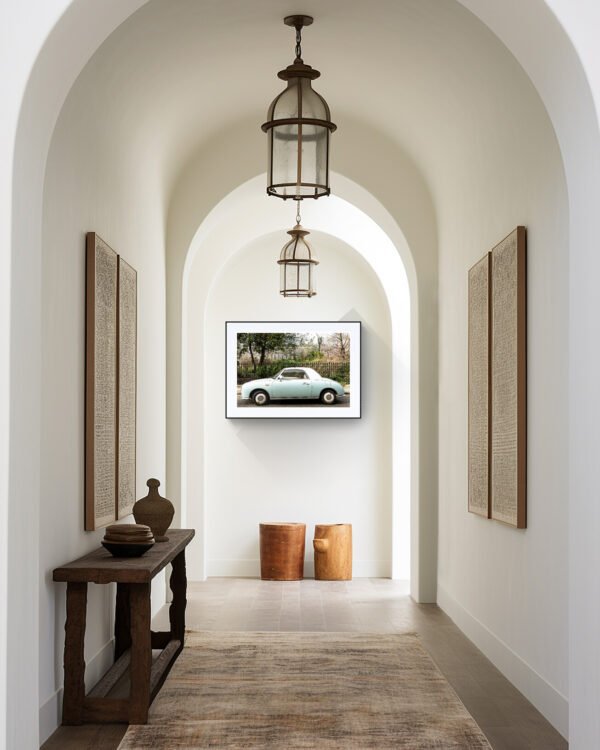 Nissan Figaro in London Print: Vintage Car Wall Art | Eco-Friendly Classic Car Print - Image 3
