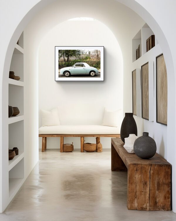 Nissan Figaro in London Print: Vintage Car Wall Art | Eco-Friendly Classic Car Print - Image 2