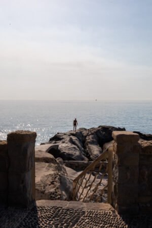 Italy Rocky Beach Sunrise, Beach Silhouette Wall Art