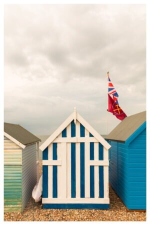 British Seaside, Blue and White Stripes Beach Hut Print