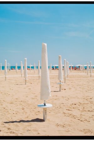 Beach Art Print, Rimini Beach Wall Art White Sun Umbrellas
