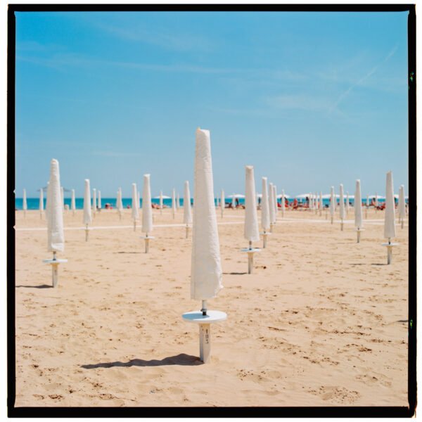 Beach Art Print, Rimini Beach Wall Art White Sun Umbrellas