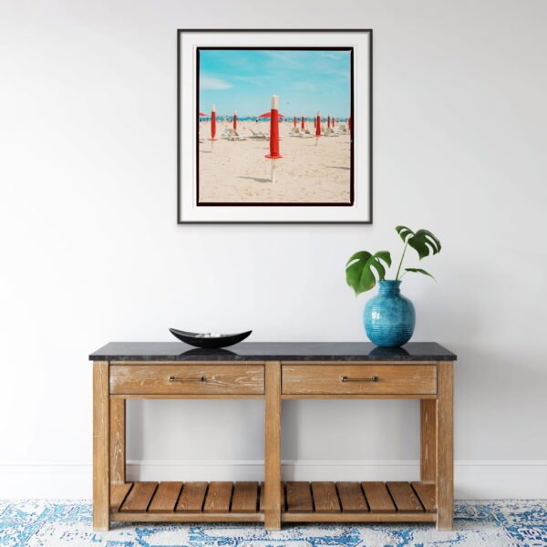 Red Sun Umbrellas wall Art, Rimini Beach Italy, available Framed and Unframed - Image 2