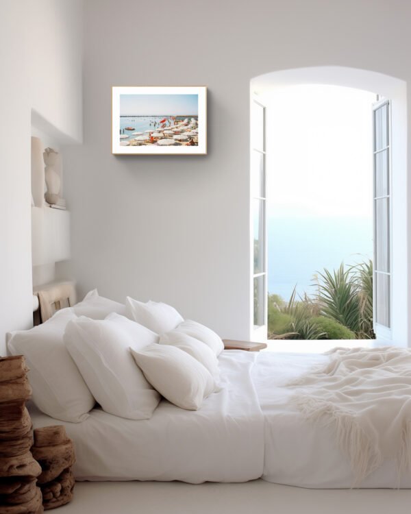 San Remo Beach Wall Art, Eco-Friendly Art Print - Italy Travel Photo with White Sun Umbrellas by Rue Paradis Prints - Image 4