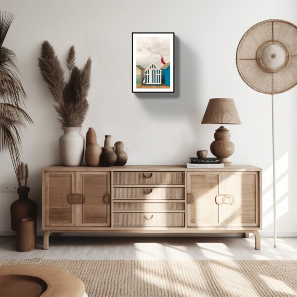 British Seaside, Blue and White Stripes Beach Hut Print - Image 5