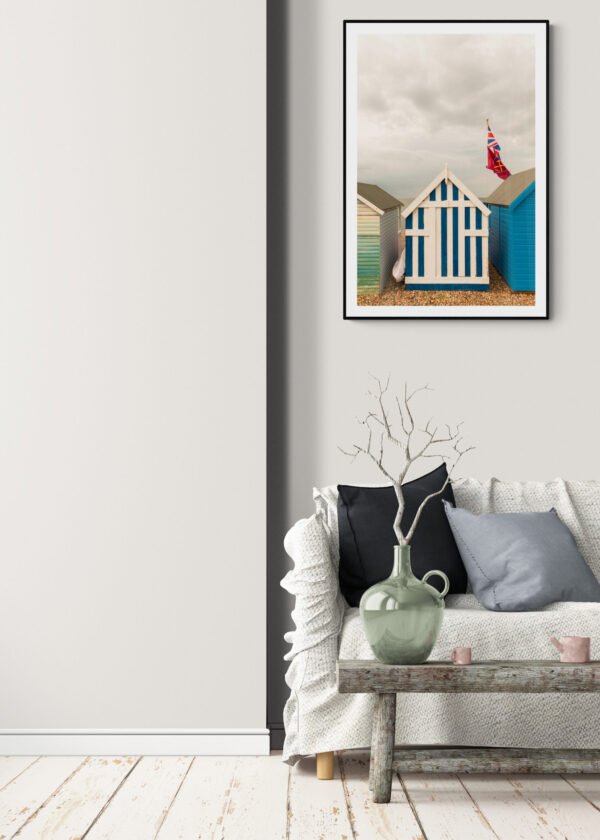 British Seaside, Blue and White Stripes Beach Hut Print - Image 3