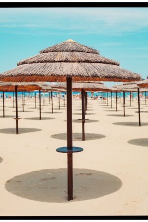 Contemporary Rimini Beach Umbrella Art Print | Minimalist Italian Coastline Print | Modern Adriatic Sea Wall Decor