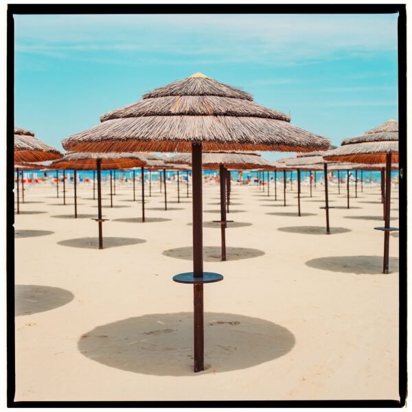 Contemporary Rimini Beach Umbrella Art Print | Minimalist Italian Coastline Print | Modern Adriatic Sea Wall Decor