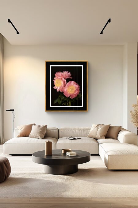 3 Pink Peonies Bouquet – Floral Art Print 36x45 inches