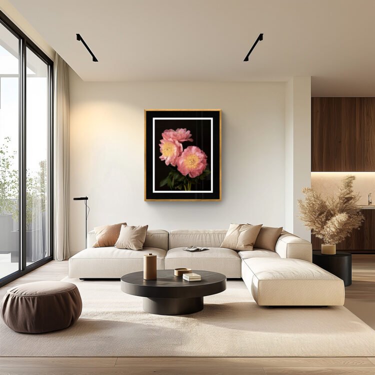 3 Pink Peonies Bouquet – Floral Art Print 36x45 inches