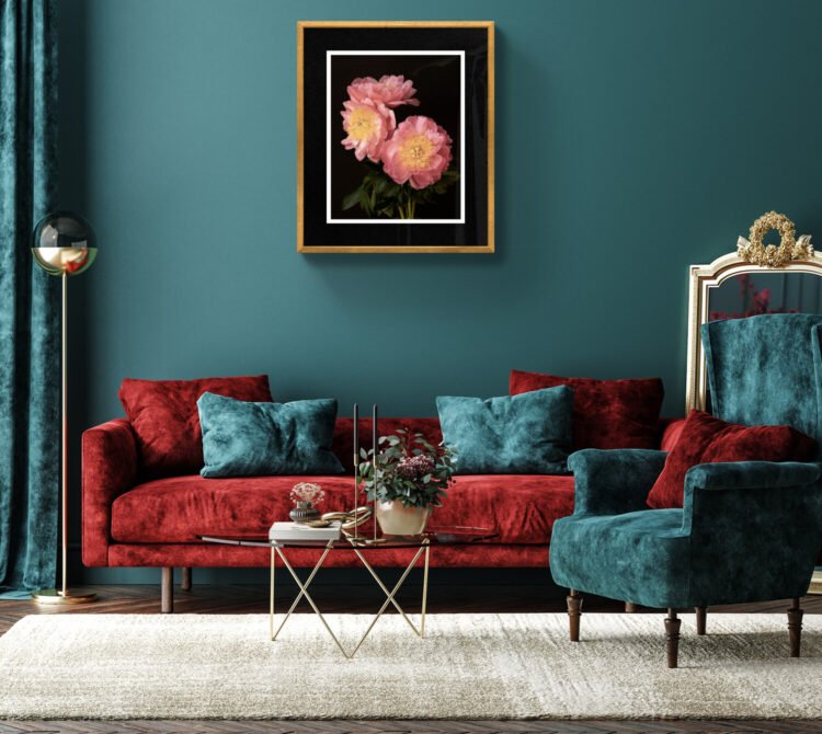 3 Pink Peonies Bouquet – Floral Art Print 24x30 inches