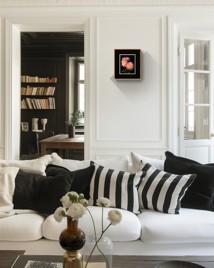 3 Pink Peonies Bouquet – Floral Art Print 8x10 inches